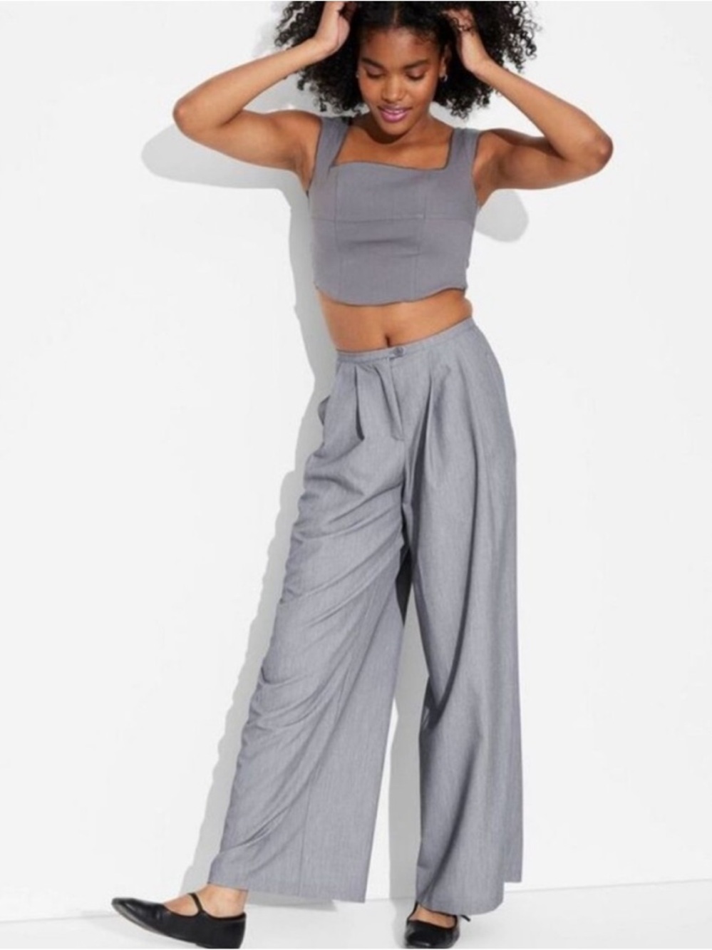 Wild Fable Gray Low Rise Wide Leg Trouser Pant